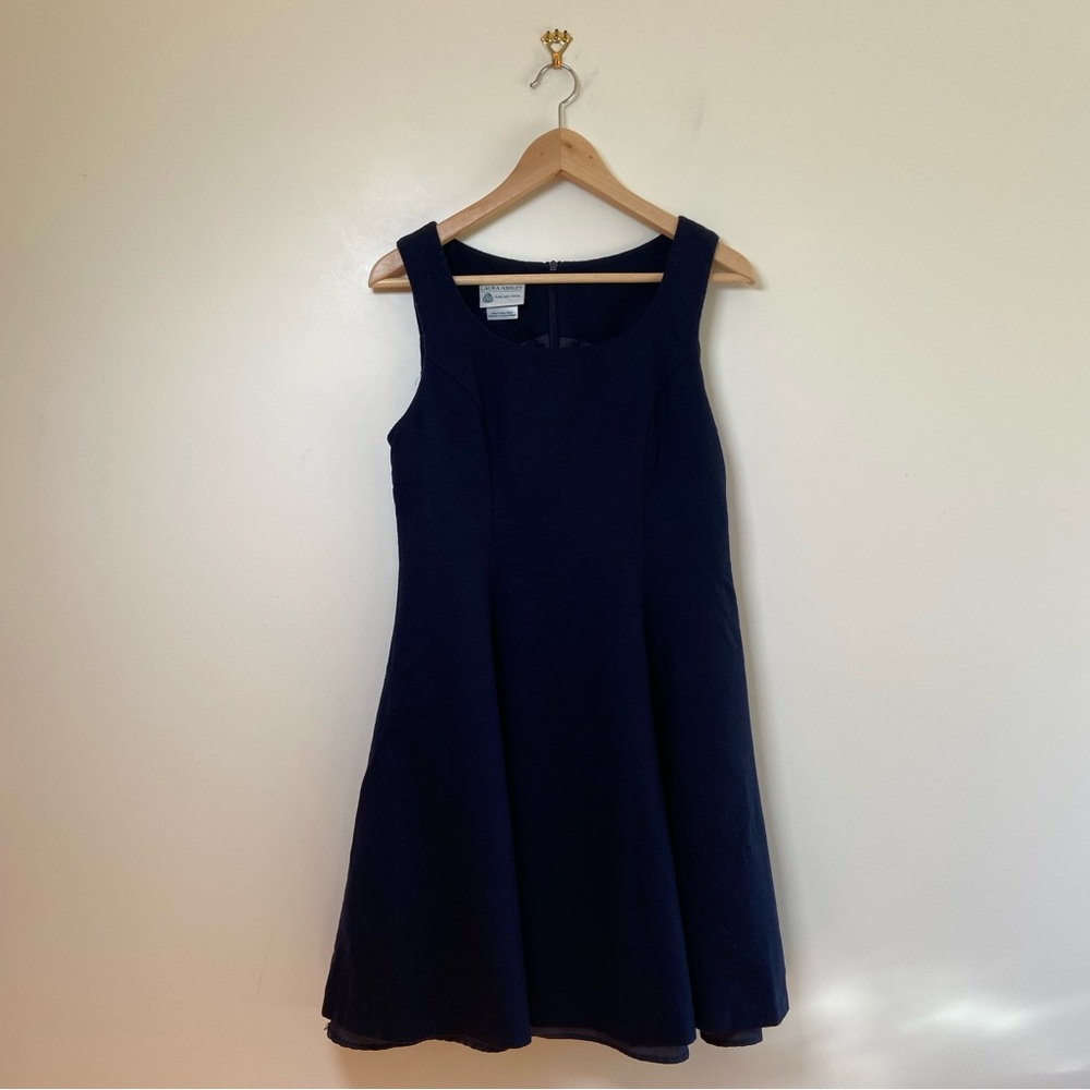 Laura Ashley Vintage Wool Navy Sleeveless Dress Made in UK Size 8